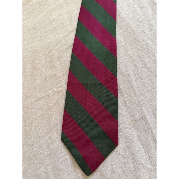 Polo Ralph Lauren Tie Green Maroon/Red Stripe 100% Silk Made in USA By Hand - Picture 1 of 6